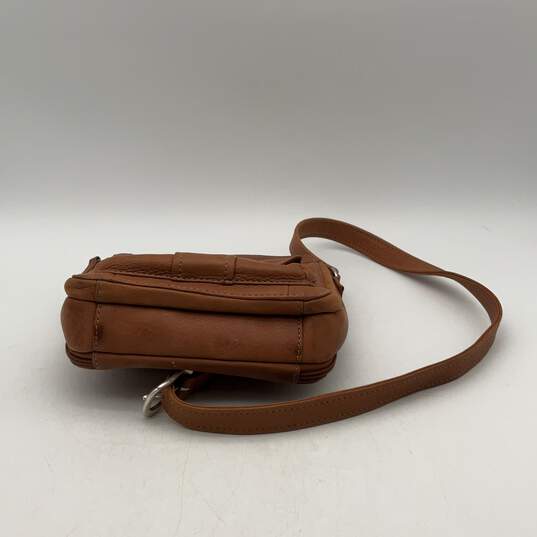 Fossil Womens Brown Leather Adjustable Strap Outer Zip Pocket Crossbody Bag image number 4