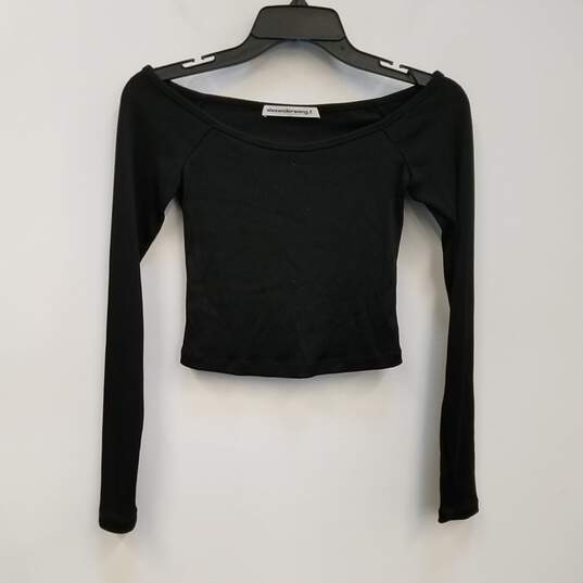 Womens Black Long Sleeve Off Shoulder Casual Pullover Crop Top Size XS image number 1