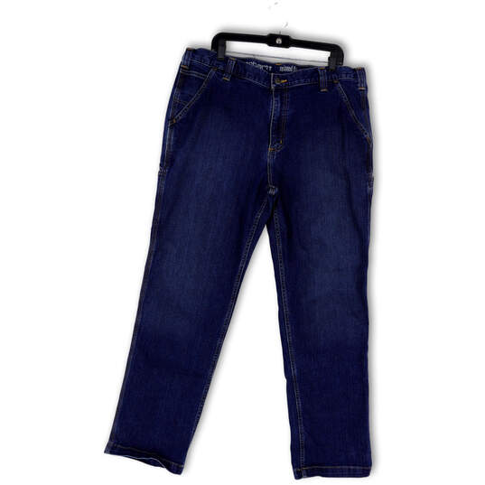 Mens Blue Denim Relaxed Fit Dark Wash Pockets Straight Leg Jeans Size 40x32 image number 1