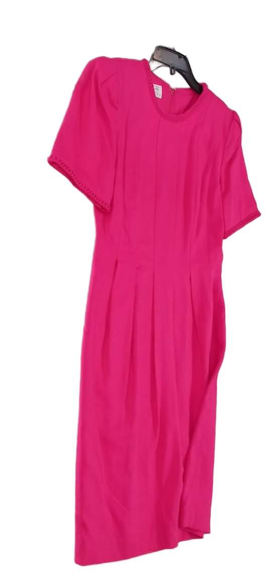 NWT Womens Pink Short Sleeve Pleated Crew Neck A Line Dress Size 10P image number 3