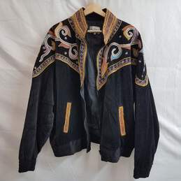 Vintage women's handmade embroidered cotton drop shoulder jacket
