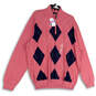 NWT Mens Pink Blue Argyle Tight-Knit Long Sleeve Pullover Sweater Size XXL image number 1
