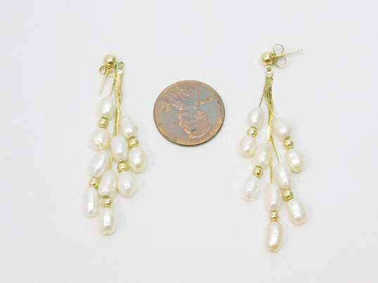 Romantic 14K Yellow Gold Pearl Drop Earrings 5.2g image number 4