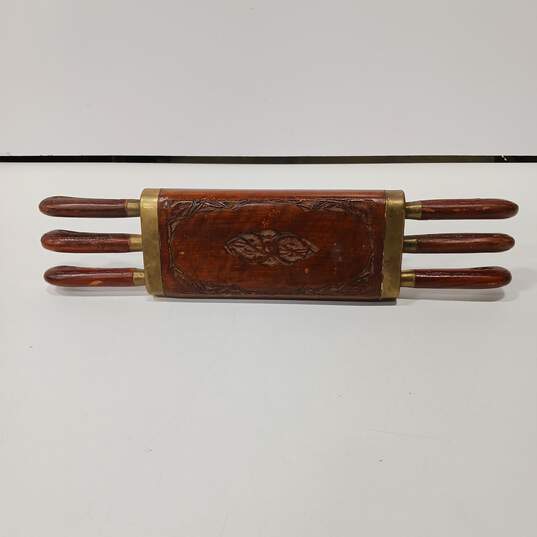 Antique Knife Set of 6 In Wooden Sheath Case image number 1