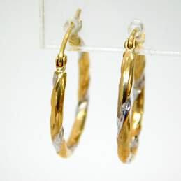 9K White & Yellow Gold Twisted Tube Hoop Earrings 1.0g alternative image