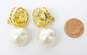Joan Boyce Yellow Crystal Faux Pearl Drop Clip Earrings 38.4g image number 5