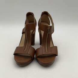 Womens Berkley Brown Leather Open Toe Block Heel Platform Sandals Size 11 M