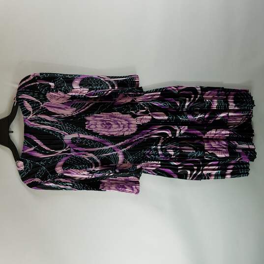 Mini Pleats Women Lavender Black Long Sleeve Dress M image number 2