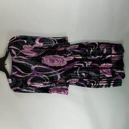 Mini Pleats Women Lavender Black Long Sleeve Dress M alternative image