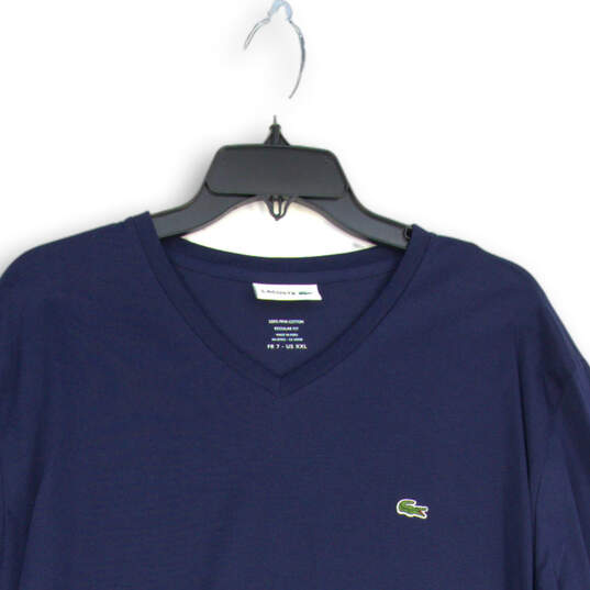 Mens Navy Blue Long Sleeve V Neck Regular Fit Pullover T Shirt Size XXL image number 3