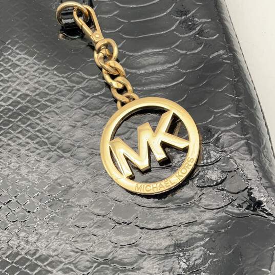 Michael Kors Womens Black Gold Leather Snake Skin Bag Charm Tote Handbag image number 6