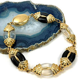 Designer Swarovski Gold-Tone Black And Clear Stones Link Chain Bracelet