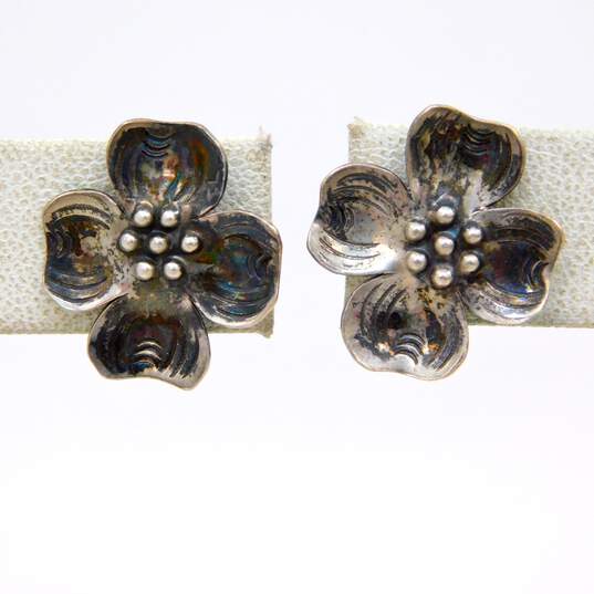 Vintage Sterling Silver Dogwood Flower Adjustable Ring & Screw Back Earrings 6.1g image number 6
