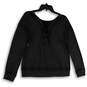 NWT Womens Black Lace-Up Neck Long Sleeve Knitted Pullover Sweater Size S image number 1