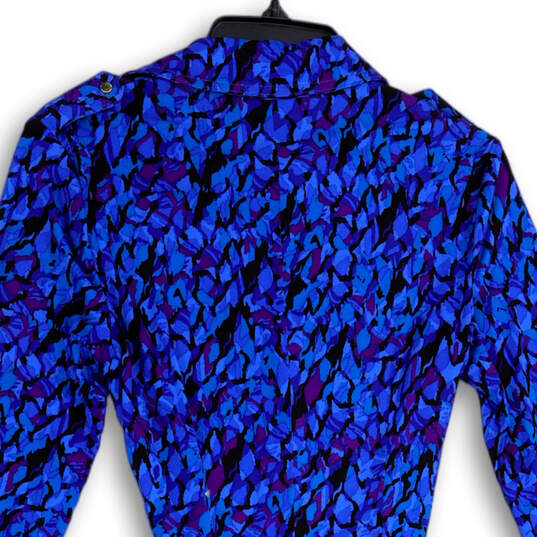 Womens Blue Purple Abstract Long Sleeve Spread Collar Shirt Dress Size M image number 4