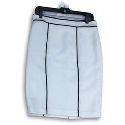 Calvin Klein Womens White Black Back Zip Knee Length Straight & Pencil Skirt 4
