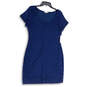 Womens Blue Lace Short Sleeve Round Neck Knee Length Sheath Dress Size L image number 1