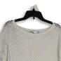 Womens White Open-Knit Round Neck Long Sleeve Pullover Sweater Size Large image number 1