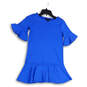 Womens Blue Ruffle Trim 3/4 Sleeve Regular Fit Pullover Mini Dress Size 8 image number 1
