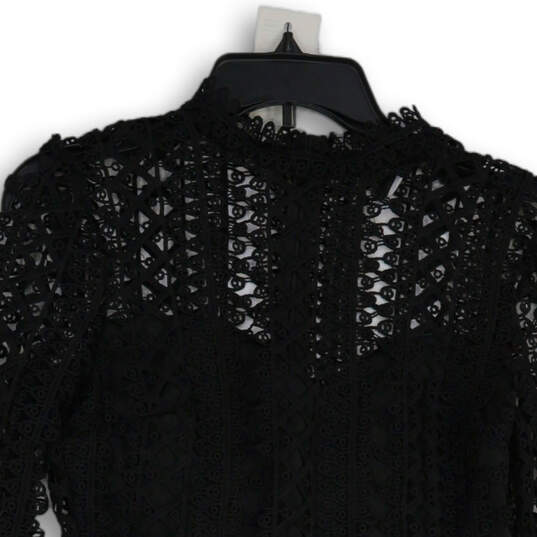 Womens Black Crochet Bell Sleeve Crew Neck Pullover Blouse Top Size M image number 3
