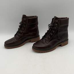 Timberland Womens Brown Leather Round Toe Lace-Up Ankle Combat Boots Size 8