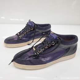 Jimmy Choo Women's Purple Snakeskin Leather Low Top Lace Up Sneakers Size 9 AUTHENTICATED