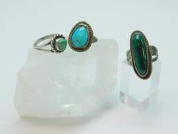 Southwestern Sterling Silver Turquoise & Malachite Rings 13.1g