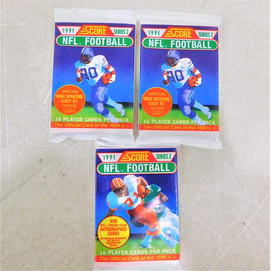 5 Factory Sealed 1991 Score Series 2 Football Wax Packs image number 4