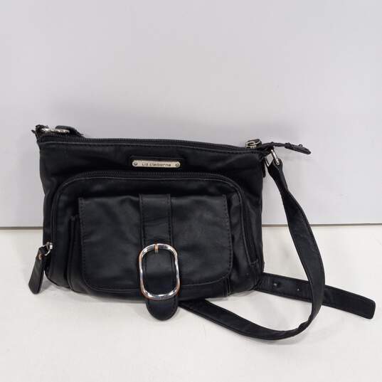 Womens Black Leather Silver Tone Zip Crossbody Bag image number 1