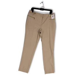 NWT Womens Tan Flat Front Stretch Straight Leg Slim Fit Ankle Pants Size 10