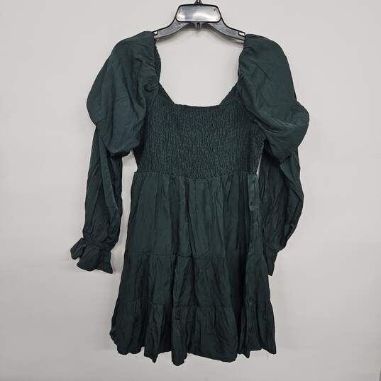 Green Ruched Bust Puff Long Sleeve Dress image number 2