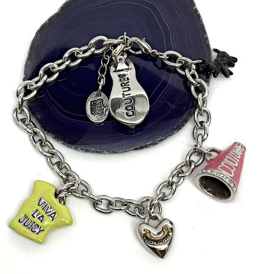 Designer Juicy Couture Silver-Tone Link Chain Multiple Charm Bracelet image number 2