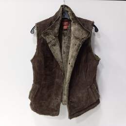 Eddie Bauer Authentic Seattle Suede Brown Leather And Faux Fur Vest Size M