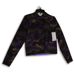 NWT Womens Purple Gray Camouflage Long Sleeve Pullover Hoodie Size Small