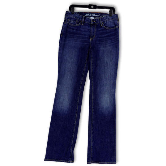 Womens Blue Denim Medium Wash Stretch Pockets Bootcut Leg Jeans Size 8L image number 1