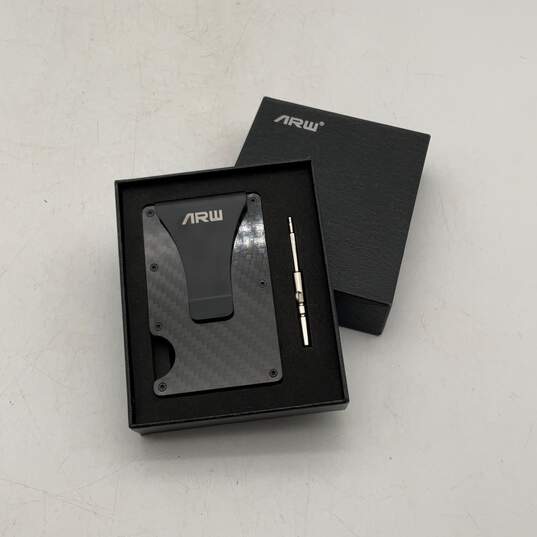 NWT ARW Mens Black Credit Card Holder Carbon Fiber Mini Wallet With Box image number 1