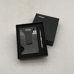 NWT ARW Mens Black Credit Card Holder Carbon Fiber Mini Wallet With Box