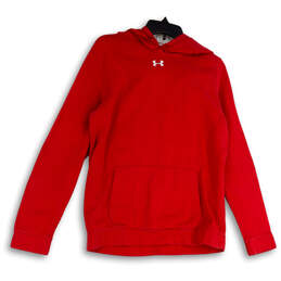 Mens Red Logo Kangaroo Pockets Long Sleeve Pullover Hoodie Size Medium