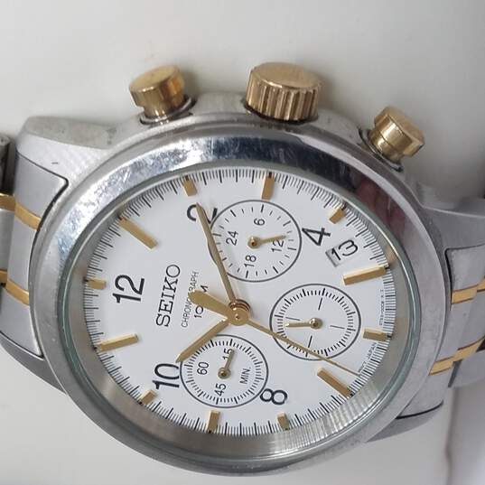 Buy the Seiko 6T63-00C9 Chronograph 100M Two Toned With White Dial Watch |  GoodwillFinds