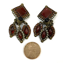Designer Sorrelli Gold-Tone Red Stone Clip On Fashion Drop Earrings alternative image