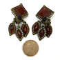 Designer Sorrelli Gold-Tone Red Stone Clip On Fashion Drop Earrings image number 2