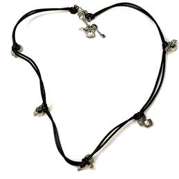 Designer Fossil Silver-Tone Double Strand Black Leather Cord Charm Necklace alternative image