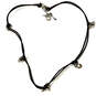Designer Fossil Silver-Tone Double Strand Black Leather Cord Charm Necklace image number 2