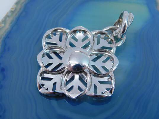 14K White Gold Dotted & Cut Outs Unique Floral Square Statement Pendant 5.1g image number 1