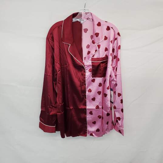BB Dakota Pink & Burgundy Colorblock Heart Print Pajama Top Only WM Size XXL NWT image number 1