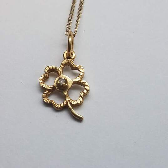 14k Gold Diamond Four Leaf Clover Pendant Necklace 1.5g image number 3