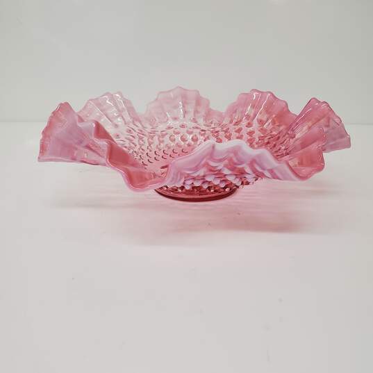 VTG Fenton Ruffled Hand Blown Glass Cranberry Pink Dish image number 1