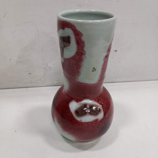 Handmade Ceramic Red & Gray Glazed Pottery Vase image number 2