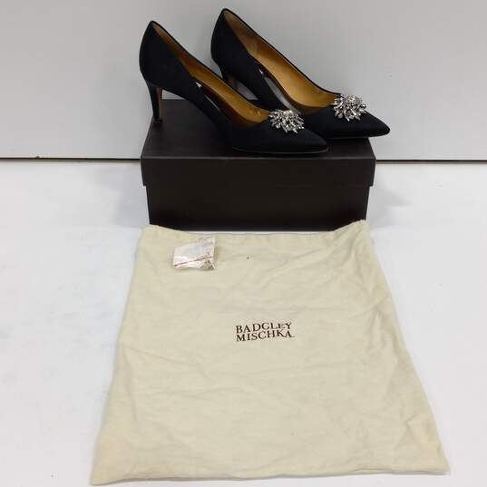Badgley Mischkas Women's Gardenia Black Satin Rhinestone Heels Size 9.5M IOB image number 8