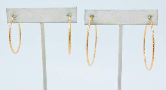 Artisan 925 & Yellow & Rose Vermeil Etched Textured & Smooth Square & Rounded Tube Hoop Earrings Variety 18.8g image number 3